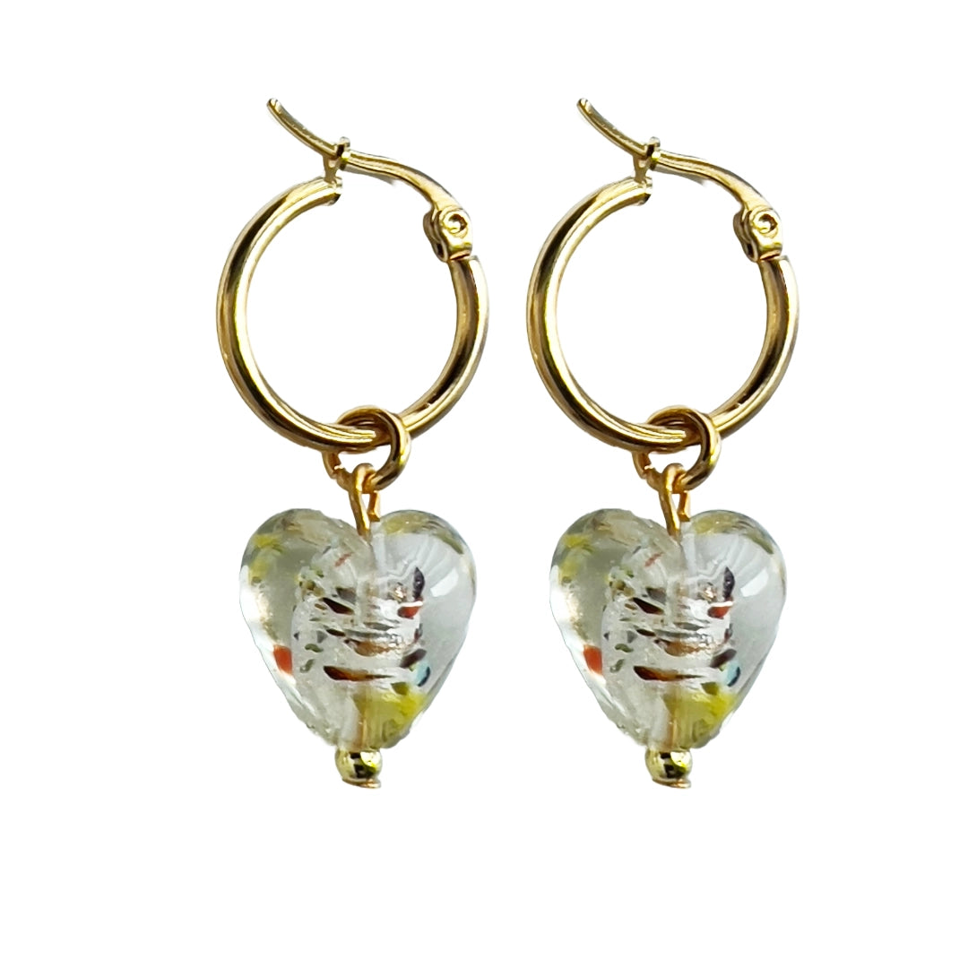 CLEAR GLASS HEART EARRINGS