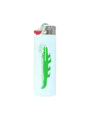 Lighter with a green alligator design on a white background
